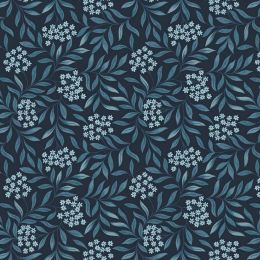 Brensham Lewis & Irene Fabric | Floral Leaves Dark Blue