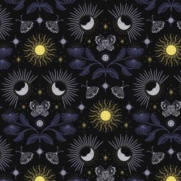 Celestial Lewis & Irene Fabric | Celestial Garden Black Gold Metallic