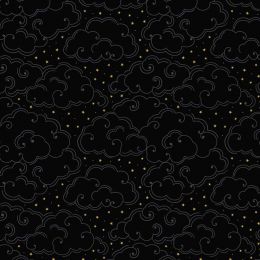 Celestial Lewis & Irene Fabric | Celestial Clouds Black Gold Metallic