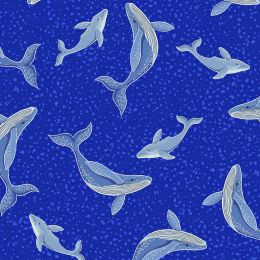 Ocean Glow Lewis & Irene Fabric | Whales Bright Blue