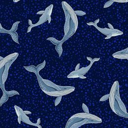 Ocean Glow Lewis & Irene Fabric | Whales Dark Blue