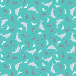 Ocean Glow Lewis & Irene Fabric | Dolphins Turquoise