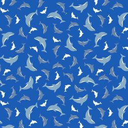 Ocean Glow Lewis & Irene Fabric | Dolphins Blue