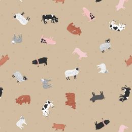 Small Things Countryside Fabric | Farm Animals Jute