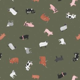 Small Things Countryside Fabric | Farm Animals Country Green