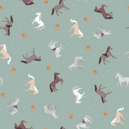 Small Things Countryside Fabric | Horses Stable Blue