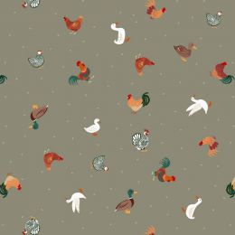 Small Things Countryside Fabric | Chickens & Ducks Soft Khaki