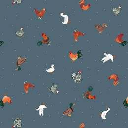 Small Things Countryside Fabric | Chickens & Ducks Country Blue