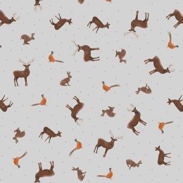 Small Things Countryside Fabric | Country Animals Light Grey