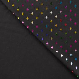 Soft Shell Fleece Fabric | Foil Print - Diamonds Black Multi Foil