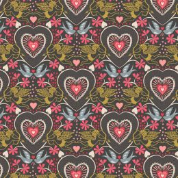 All We Need Is Love Lewis & Irene Fabric | All We Need Is Love Charcoal Grey Gold Metallic