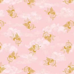 All We Need Is Love Lewis & Irene Fabric | Cherubs Pink Gold Metallic