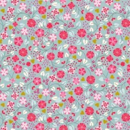 All We Need Is Love Lewis & Irene Fabric | Love Flowers Duck Egg Gold Metallic