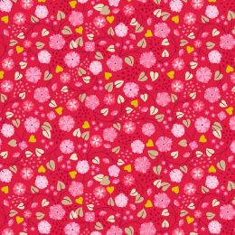 All We Need Is Love Lewis & Irene Fabric | Love Flowers Red Gold Metallic