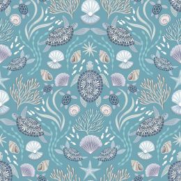 Ocean Pearls Lewis & Irene Fabric | Sea Turtle Family Ocean Blue Pearl