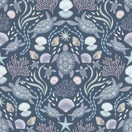 Ocean Pearls Lewis & Irene Fabric | Sea Turtle Family Dark Blue Pearl