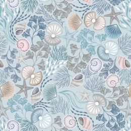 Ocean Pearls Lewis & Irene Fabric | Shells & Pearls Gentle Blue Pearl