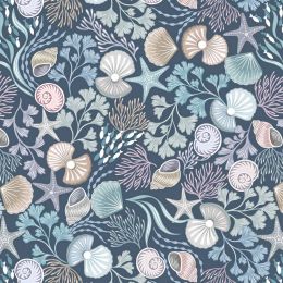 Ocean Pearls Lewis & Irene Fabric | Shells & Pearls Dark Blue Pearl