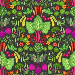 The Kitchen Garden Lewis & Irene Fabric | Vegetable Extravaganza Charcoal