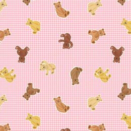 Teddy Bear's Picnic Lewis & Irene Fabric | Teddy Bears Gingham Pink