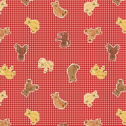 Teddy Bear's Picnic Lewis & Irene Fabric | Teddy Bears Gingham Red