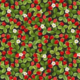 Teddy Bear's Picnic Lewis & Irene Fabric | Strawberries Black