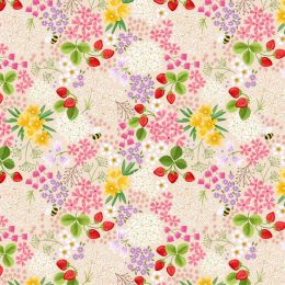 Teddy Bear's Picnic Lewis & Irene Fabric | Strawberries Bee Floral Cream