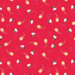 Teddy Bear's Picnic Lewis & Irene Fabric | Honey Bee Red
