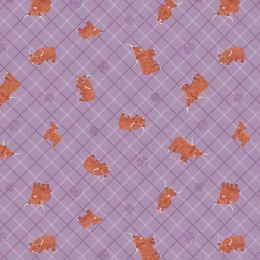 Small Things Celtic Inspired Lewis & Irene Fabric | Highland Cow On Soft Heather Celtic Check