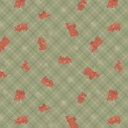Small Things Celtic Inspired Lewis & Irene Fabric | Highland Cow On Green Celtic Check