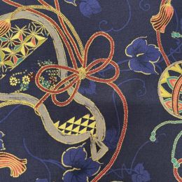Japanese Kotohi Fabric | Navy Gold Metallic