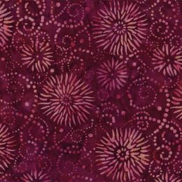 Prismatic Colour Splash Batik Fabric | Flower Burst Burgundy 