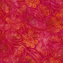 Prismatic Colour Splash Batik Fabric | Floating Flowers Red/Orange