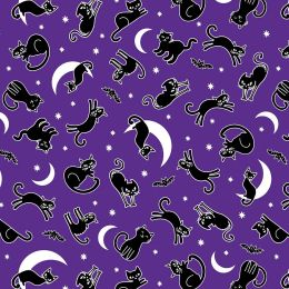 Chills & Thrills Fabric | Spooky Cat Purple