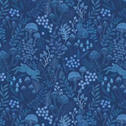 Forget Me Not Lane Lewis & Irene Fabric | Rabbit Meadow Dark Blue