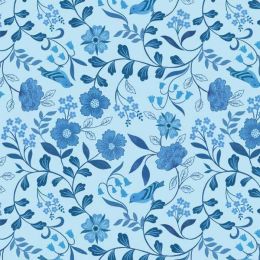 Forget Me Not Lane Lewis & Irene Fabric | Countryside Birds China Blue