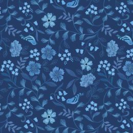 Forget Me Not Lane Lewis & Irene Fabric | Countryside Birds Dark Blue