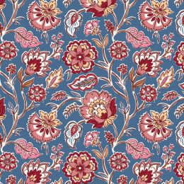 Indian Summer Fabric by Stuart Hillard | Large Floral Indigo & Red
