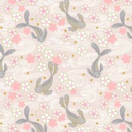 Sakura Lewis & Irene Fabric | Koi On Eau De Nil - Gold Metallic