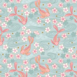Sakura Lewis & Irene Fabric | Koi On Charcoal - Gold Metallic
