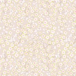 Sakura Lewis & Irene Fabric | Cherry Blossom On Warm Neutral - Gold Metallic