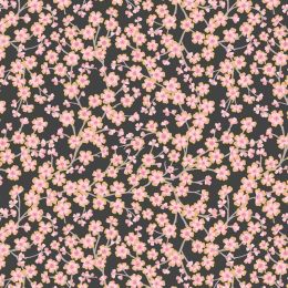 Sakura Lewis & Irene Fabric | Cherry Blossom On Charcoal - Gold Metallic