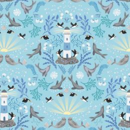 Puffin Rock Lewis & Irene Fabric | Lighthouse Light Blue