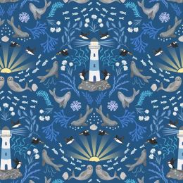 Puffin Rock Lewis & Irene Fabric | Lighthouse Dark Blue