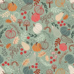 Snuggle Up Season Flannel Lewis & Irene | Pumkins On Light Jade