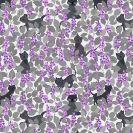 Purrfect Book Club Lewis & Irene Fabric | Catnip Grey & Purples