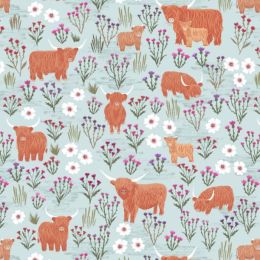 A Celtic Summer Lewis & Irene Fabric | Summer Meadow Highland Cow Breezy Blue