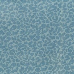 9.5oz Washed Denim Fabric | Textured Animal Print - Light Blue