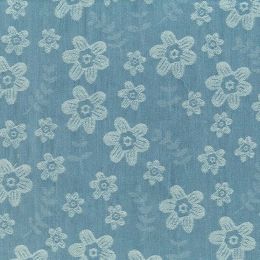 9.5oz Washed Denim Fabric | Textured Floral