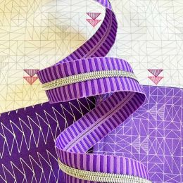 Sassafras Lane Zipper #5, 3 Yards | Wide Purple Stripe Tape, Nickel Teeth